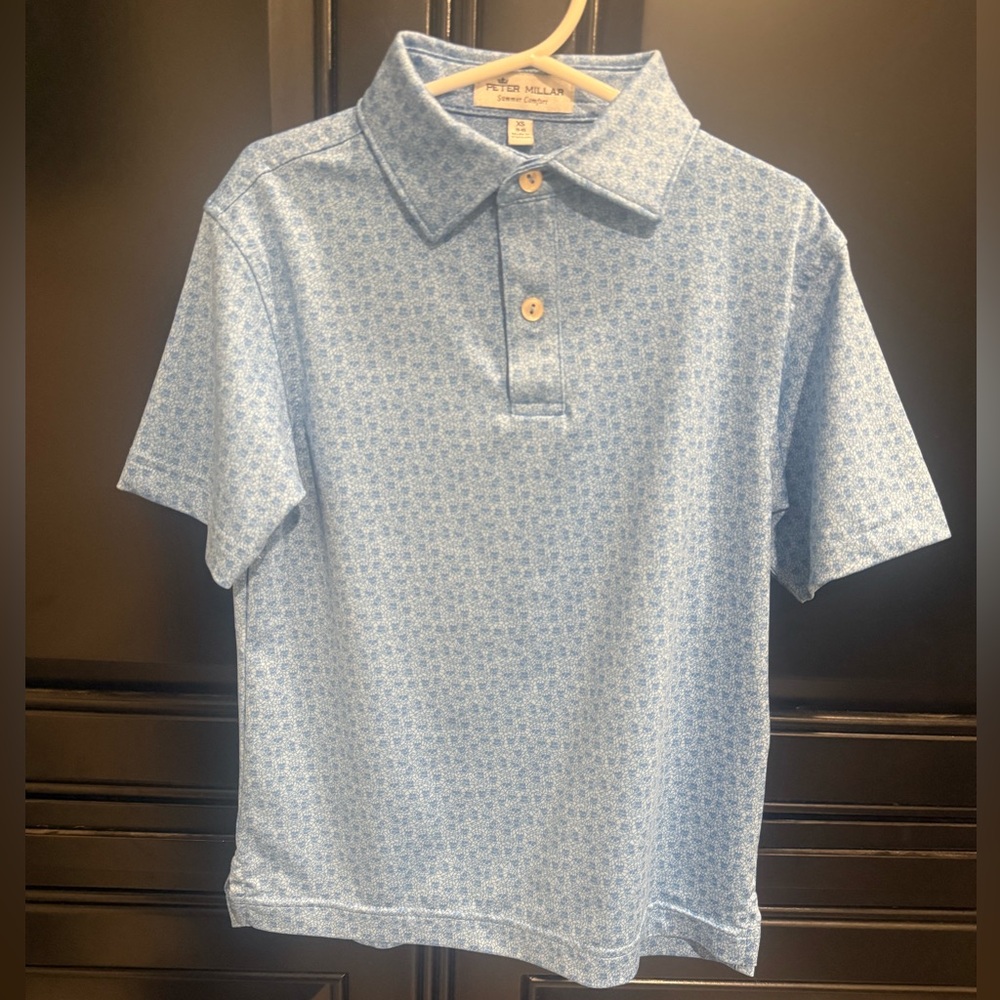 Peter Millar Kids Light Blue Skull Patterned Polo
